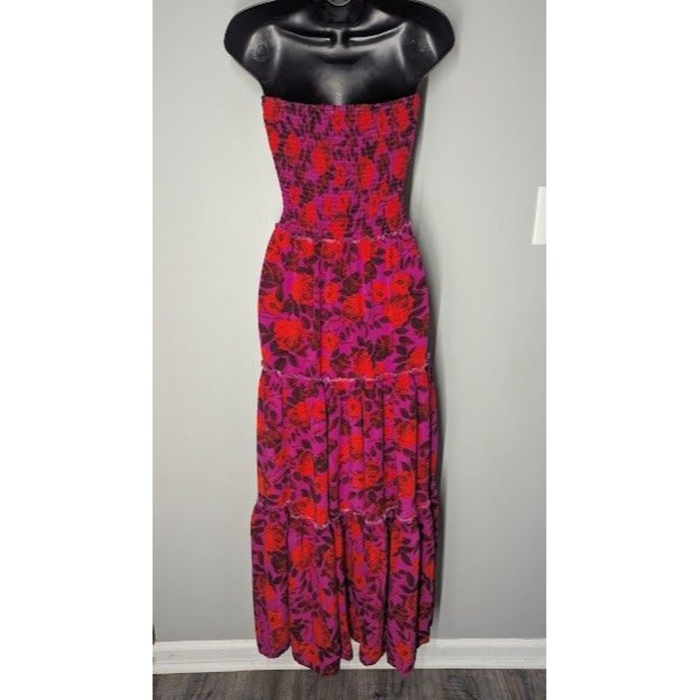 Abel the Label Strapless Floral Maxi Dress in Fuchsia and Red - Picture 4 of 5